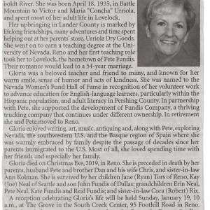 Gloria's obituary